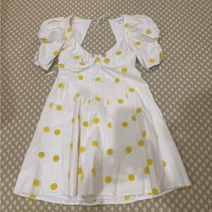 For Love And Lemons White and Yellow Ruffled Tiered Sundress
